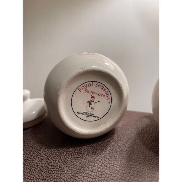 Royal Seasons Christmas Snowman Stoneware Creamer and Sugar bowl with lid. - Picture 7 of 8
